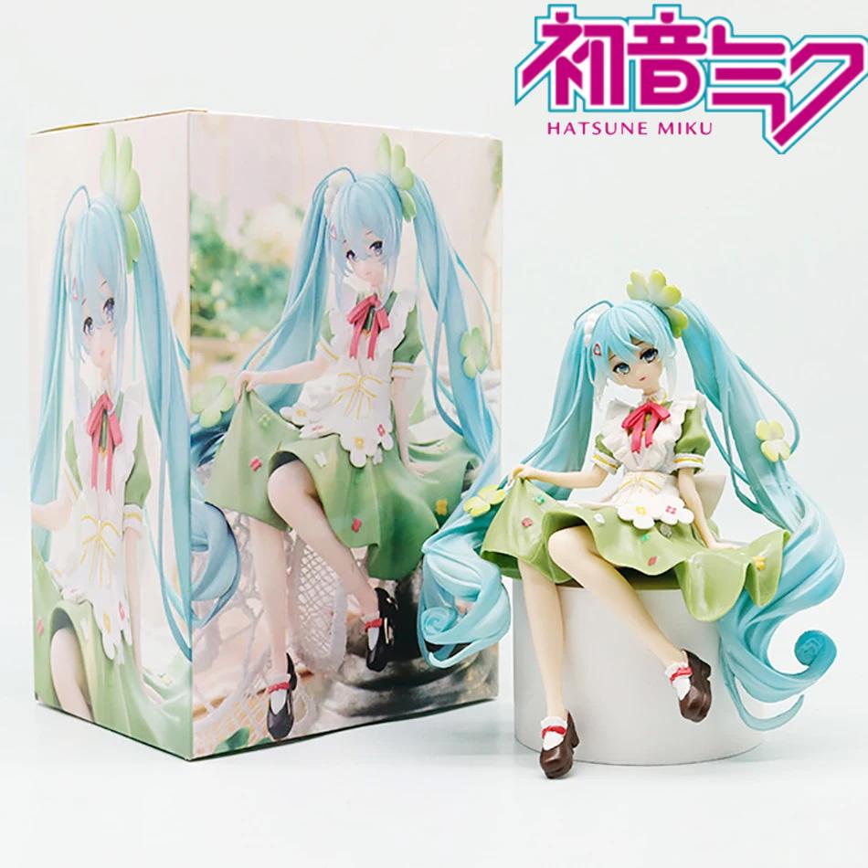 Little Devil Hatsune Miku Black Dress Chuyin Miku Four Leaf Grass Hatsune Miku Anime Girls' Handmade PVC Model Cute Ornaments