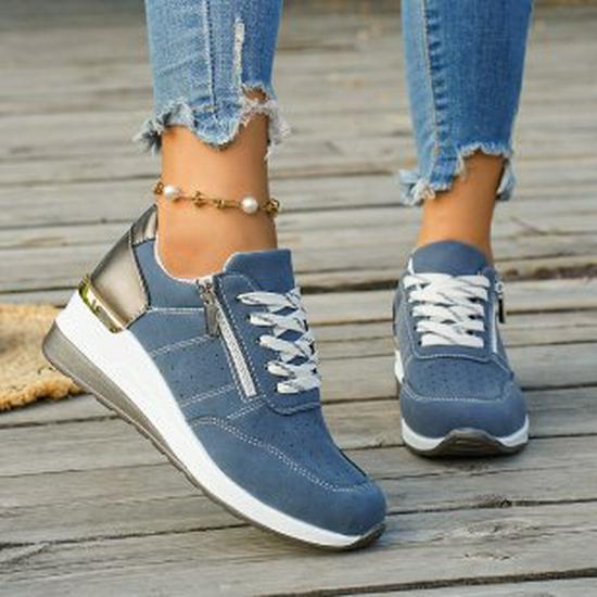 European & American Wedge Heel Fashion Sneakers: Versatile, Plus-Size, Color Block, Thick Sole Casual Shoes for Women