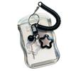 Cartoon Soft Silicone Kpop Photocard Holder Spring Rope With Star Keychain Transparent Card Holder Sliding Cover