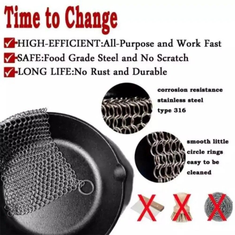 Stainless Steel Cast Iron Cleaner Chain Mail Scrubber Brush Pan Net Home Cookware Kitchen Tool Clean Accessories