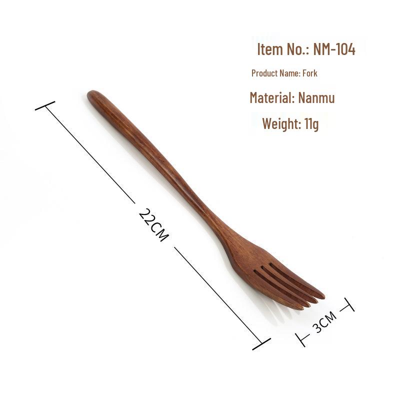 Japanese Wooden Cutlery Set: Spoon, Fork & Chopsticks with Old Lacquer Nanmu and String Tie