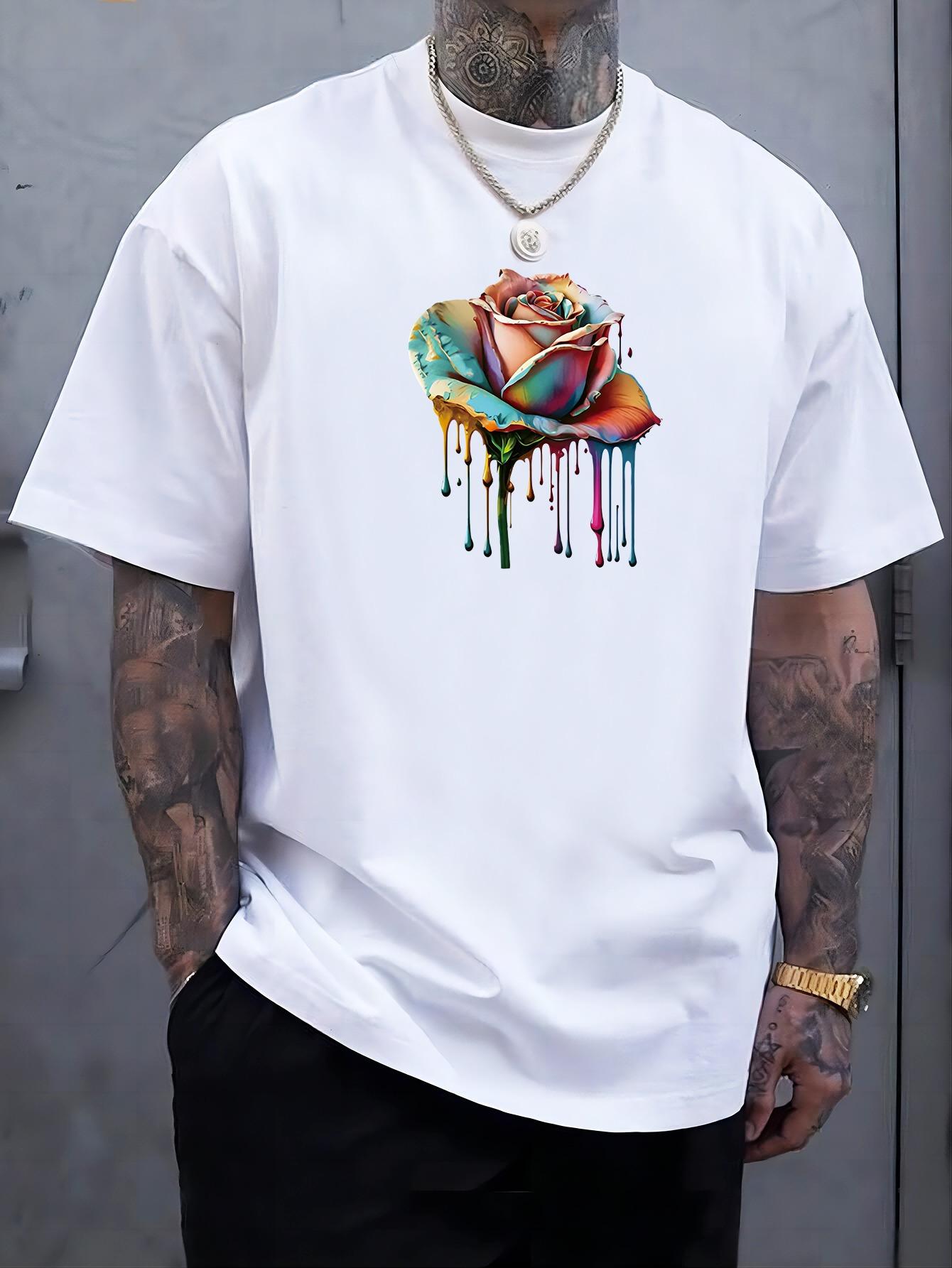Large mens fancy pattern printed Tshirt casual and fashionable street style short sleeved round neck shirt S