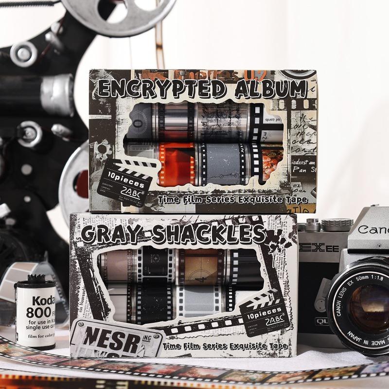 10pcs Time Film Landscaping Tape PET Material Self-adhesive Arbitrary Cropping for DIY Handbook Decoration Gift Packaging