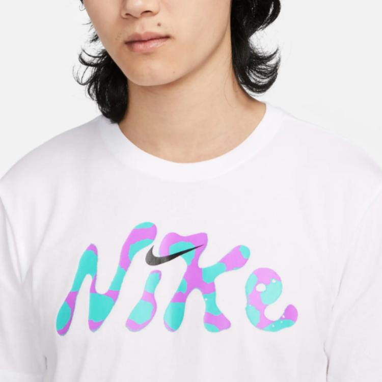 Nike Dri-FIT Letter Print Ribbed Crew Neck Sports Short Sleeve T-Shirt Men Tops White FJ2368-100