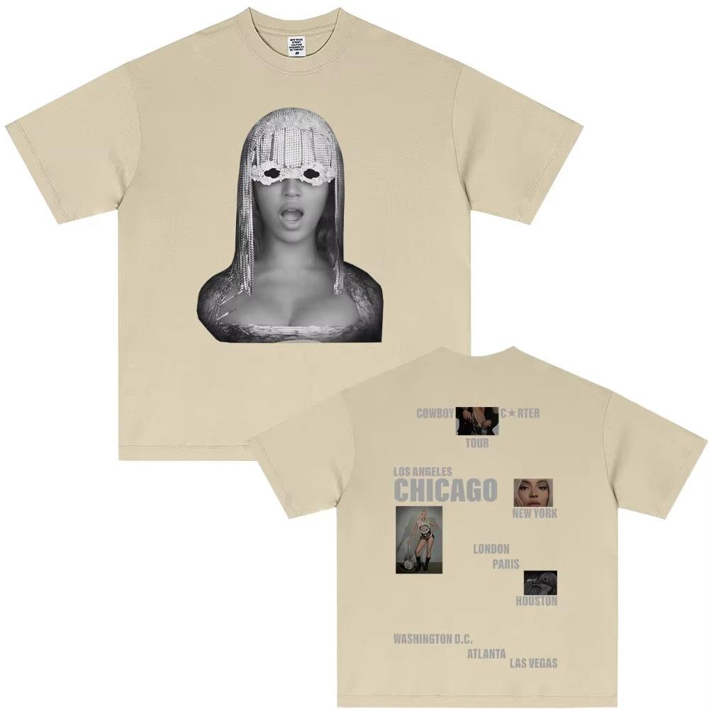 Beyoncé Cowboy Carter Tour Double Sided Portrait T-Shirt Vintage Rap Oversized Black Unisex Women And Men T-shirts