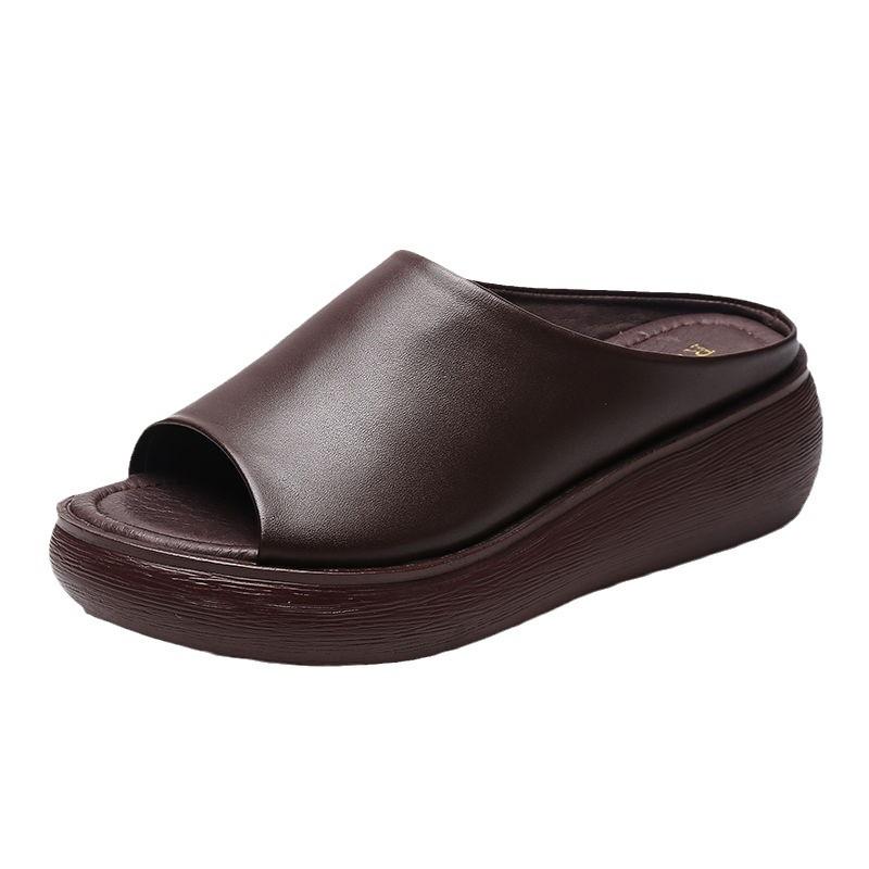 Sommer Damen Leder Hausschuhe Pu Sohle Sandalen für Frauen Sexy Hoher Absatz Mules Clogs Schwarz Peep Toe Plateau Mules Keile Sandalen Schuhe