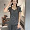 Korean Style Drawstring Modal Short Sleeve Tshirt Cute Slim Fit O Neck T-Shirt Lightweight & Soft Casual Tee Tops for Women Trendy Summer Basic Shirt