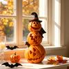 LED Pumpkin Light Halloween Spooky Lighted Figurine, Up Stacking Statue with Warm Decor Witch Hat for Home, Office, Haunt House, Indoor Outdoor Table