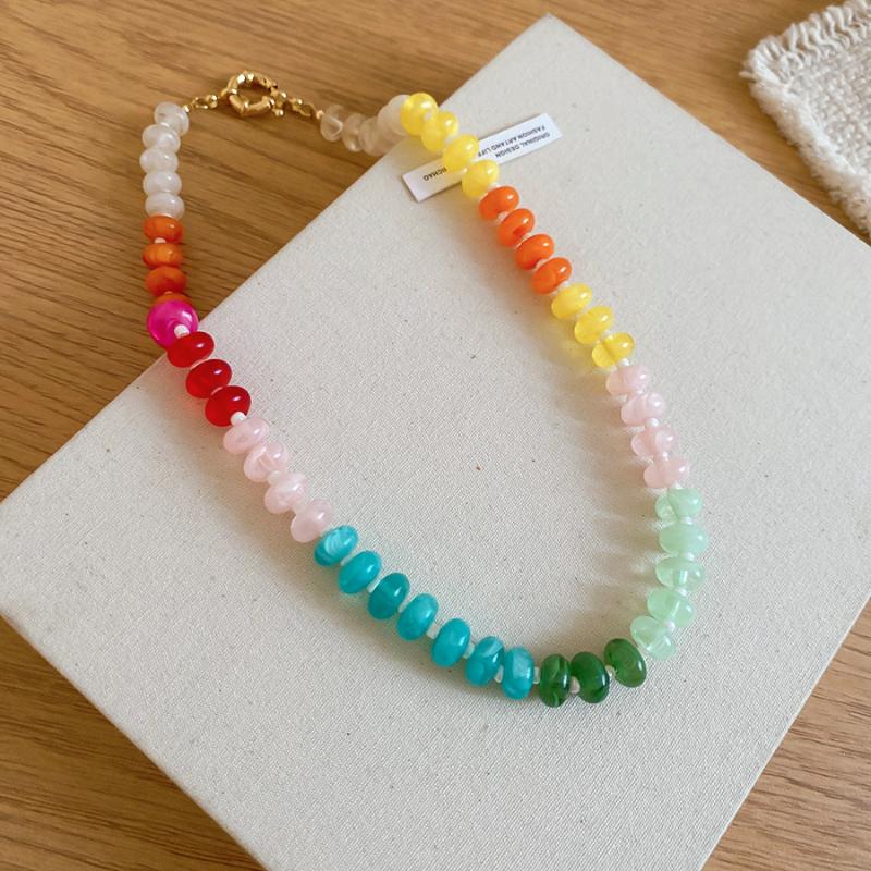Bohemian Colorful Acrylic Beads Choker Necklace For Women Fashion Statement Clavicle Chain Aesthetic Y2K Neck Jewelry