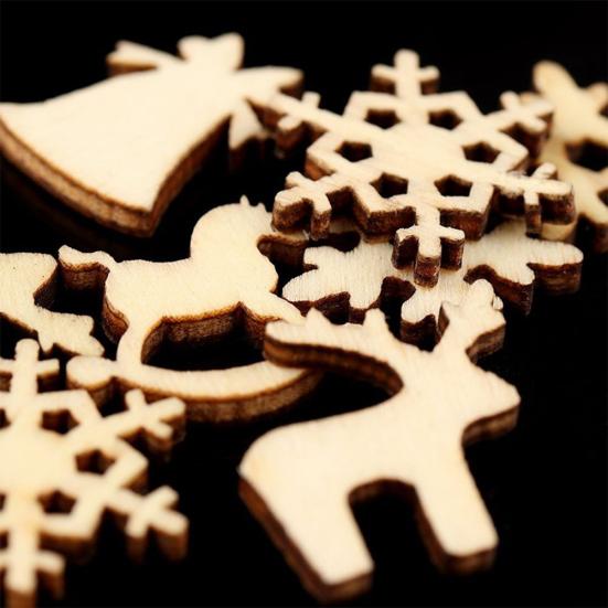 50Pcs Wooden DIY Christmas Tree Snowflake Star Hanging Ornaments Table Craft