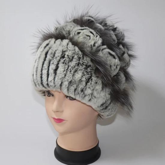 Winter Hand Knitted Real Rex Rabbit Fur Hat Women Warm Quality Rex Rabbit Fur Hats With Fox Fur Lady Natural Soft Real Fur Caps