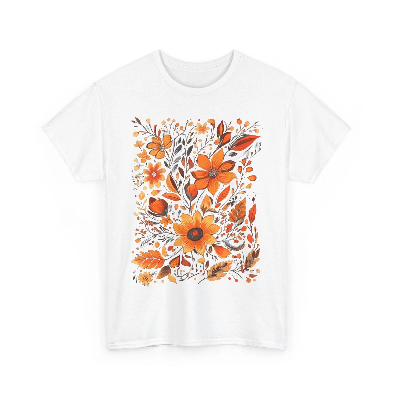 Fall Aesthetic T-Shirt | Autumn Leaves | Floral Fall Flowers Cottagecore T-Shirt M