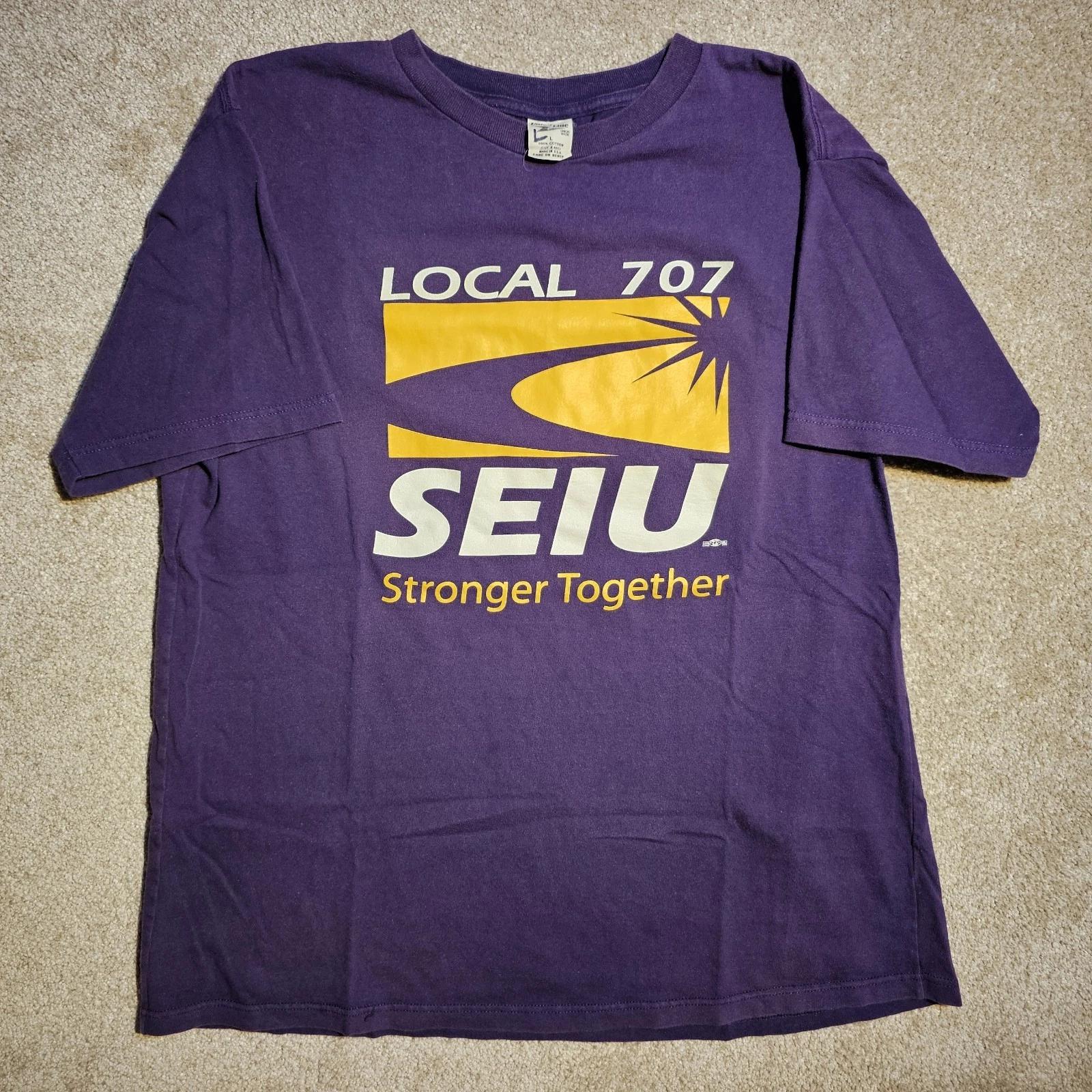 Vintage Y2k Union Line Local 707 SEIU Mens L T-shirt USA Purple Skate Workwear 4XL