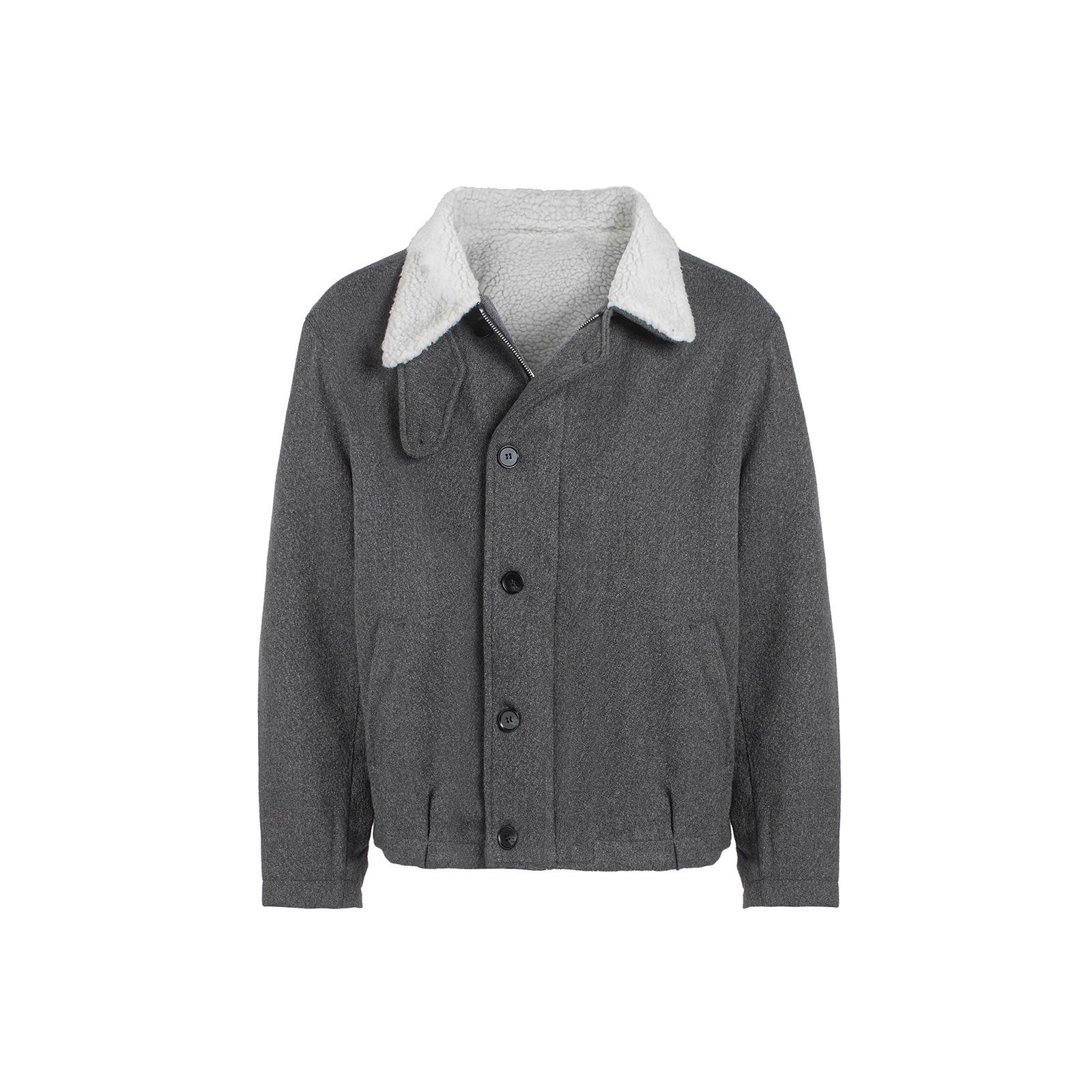

DESERTO Unisex Wool Blend Cotton Jacket with Faux Lambswool Lining & Fur Stand Collar for Autumn/Winter S сірий колір