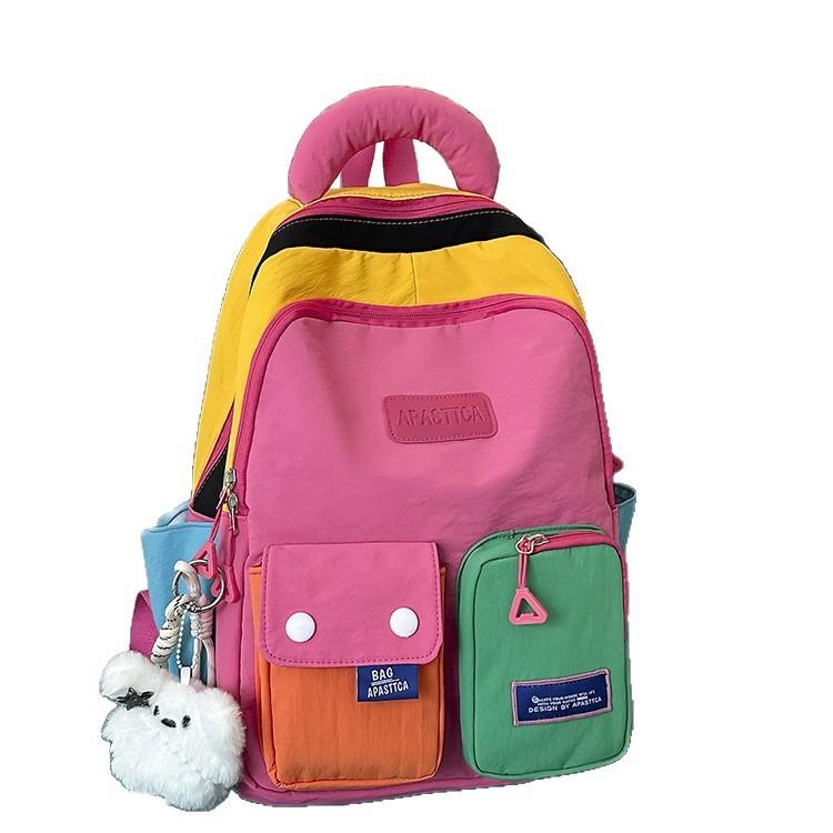 Schoolbag contrasting splicing Internet celebrity backpack female dopamine primary school bag Japanese large capacity burden reduction junior high