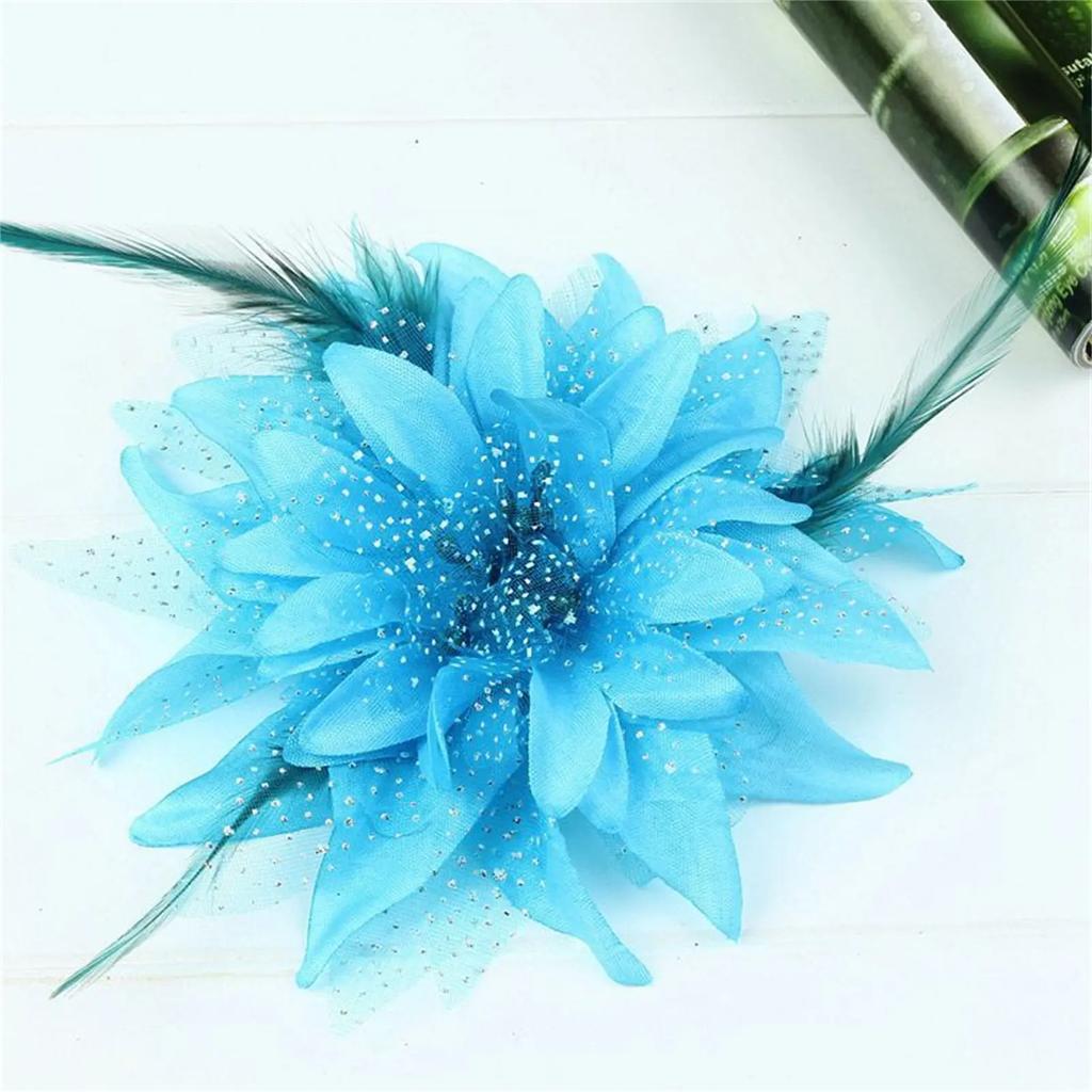 Women's Fashion Flower Feather Bead Corsage Hair Clip Bridal Hairband Brooch Pin Brida Barrettes Hair Mesh Accessories Jewelry