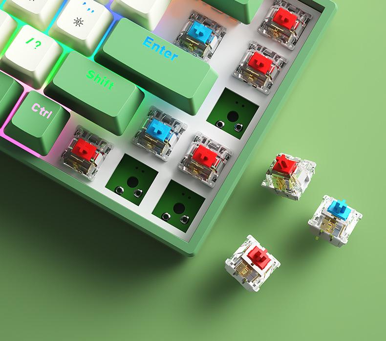 BOW Hot-Swappable Wired Mechanical Gaming Keyboard - Red/Brown Switch, 68-Key Compact Design