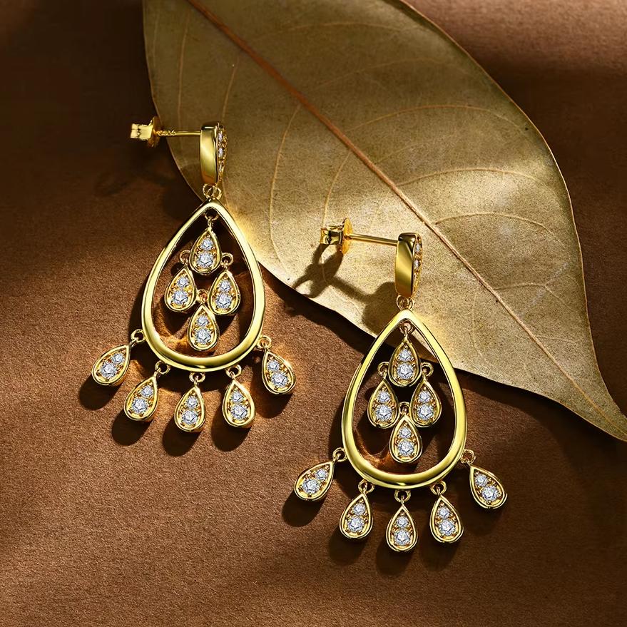 Retro Waterdrop Moissanite Cocktail Earring 14K Gold For Women Holiday Party Gift Jewelry Wedding Anniversary