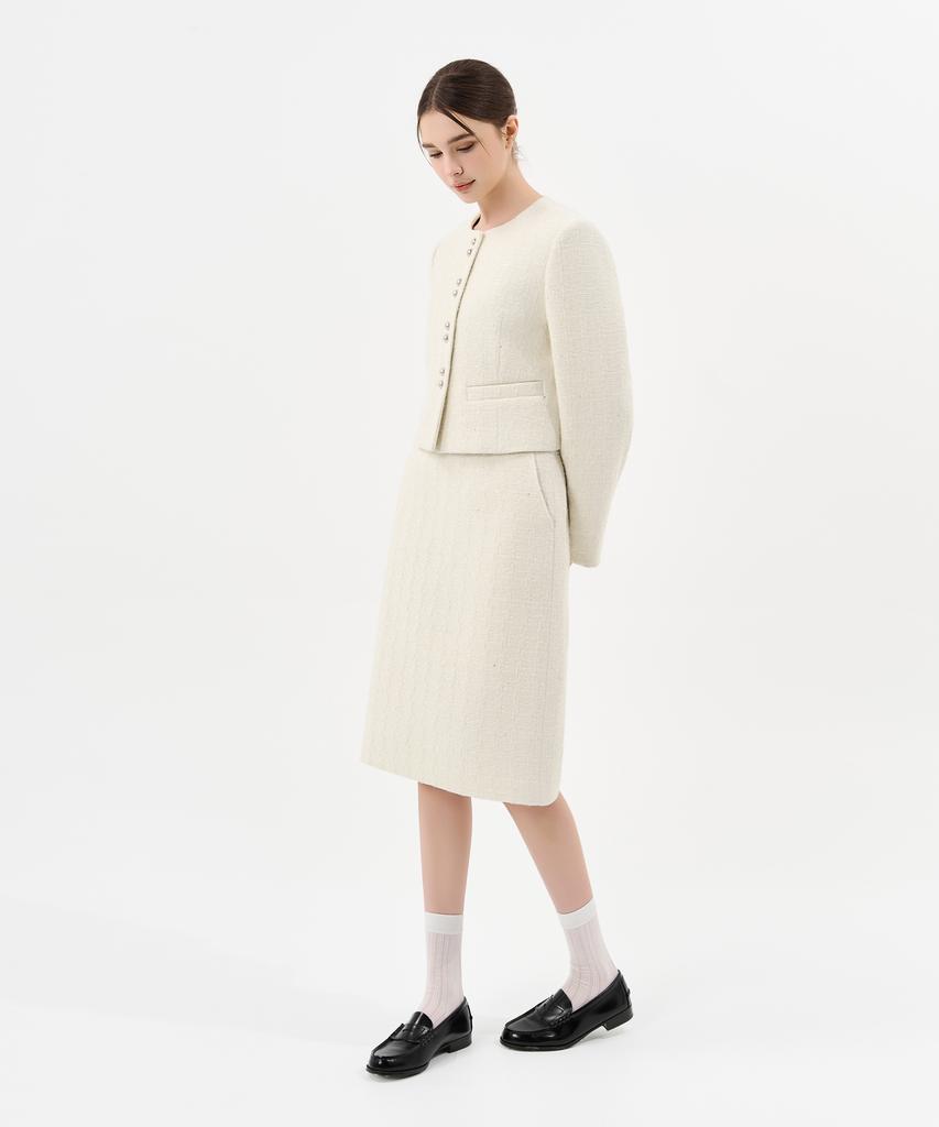 Laneonkyulleoseu Tweed Midi Skirt_Ivory
