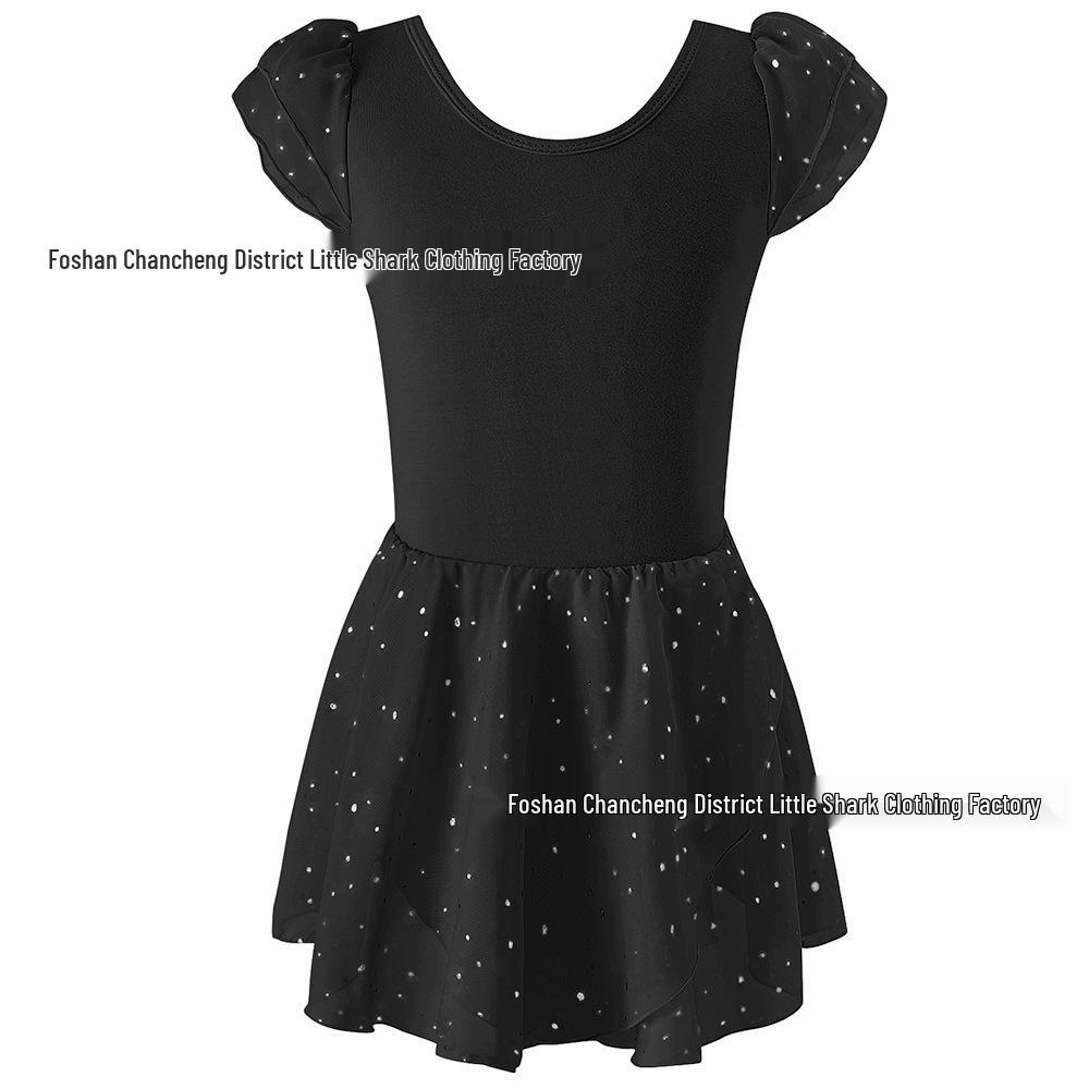 Dětské šifonové taneční šaty s flitry a křížovým zadním dílem pro balet a gymnastiku