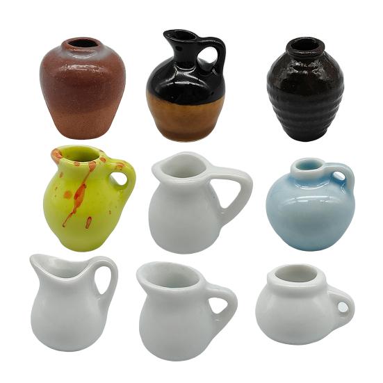 

9 шт. керамических миниатюрных цветочных горшков, крошечные вазы для кукольного домика, террариум, креативный декор стола с расписанными вручную деталями, аксессуары для микросадоводства 9pcs