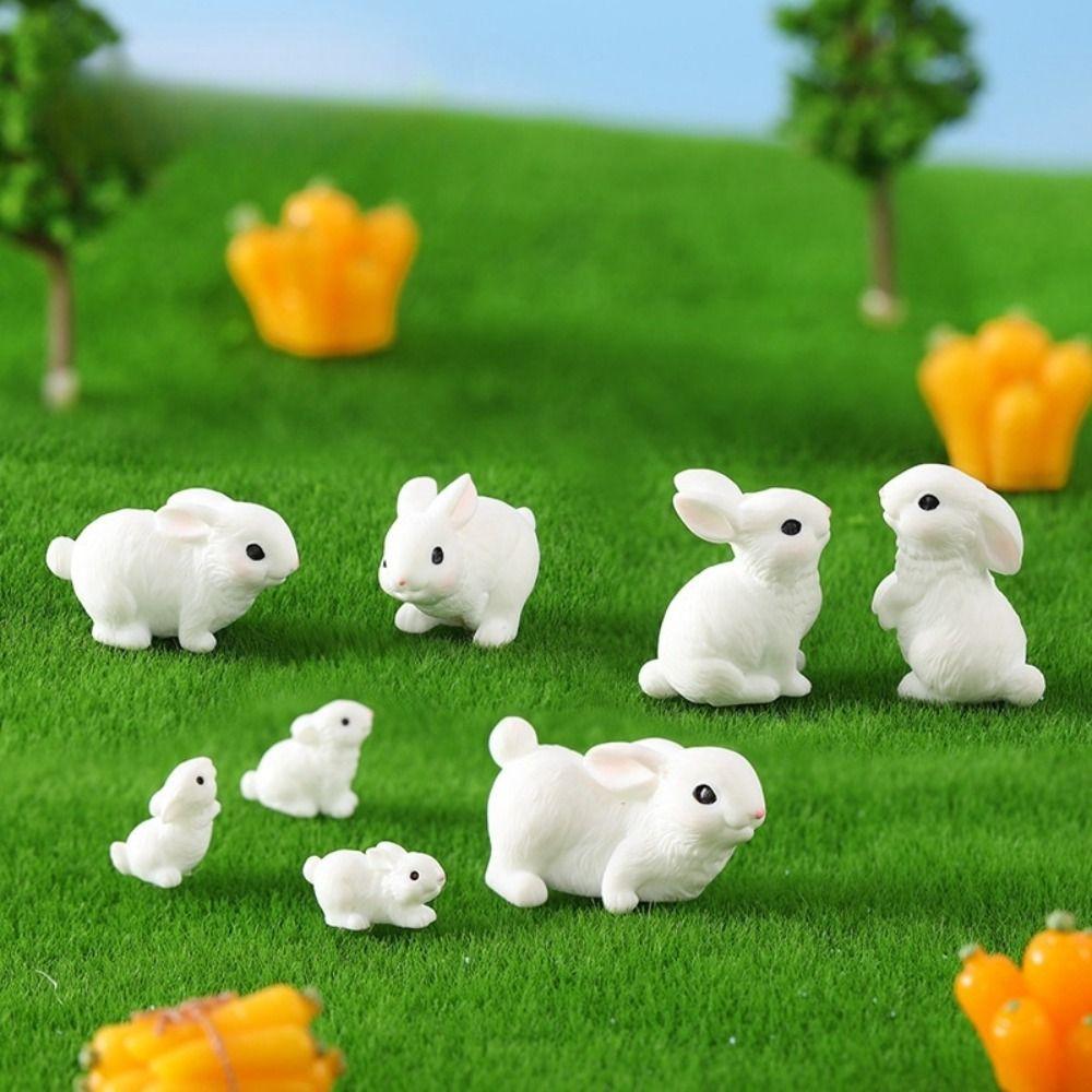 8pcs Easter Rabbit Miniature Statues Resin Collectible Model Cute Figurine Landscape  Home Decor