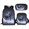 Classic Novelty Unicorn Horse 3D Print 3pcs/Set Pupil School Bags Laptop Daypack Backpack Inclined Shoulder Bag Pencil Case