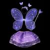 4Pcs Fairy Princess Children Costume Sets Butterfly Wings Wand Headband Tutu Skirt