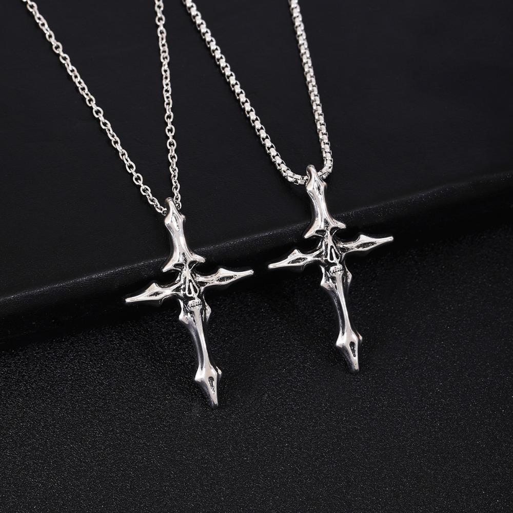 Retro Viking Bone Cross Necklace Punk Gothic Jewelry Hip Hop Street Fashion Accessories for Women Men
