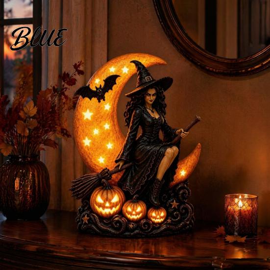 Dark Fairy Tale Moon LED Halloween Lamp Witch Table Ornament Gothic Crescent Night Light Indoor Window Display Decor Spooky