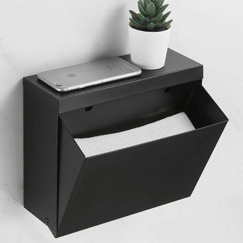 304 Stainless Steel Bathroom Towel Holder Black  Bathroom Paper Roll Holder Tissue Holder Box Wall Mounted Phone Storage Shelf