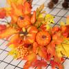 New 14 Inch Artificial Fall Rattan Wreath Harvest Thanksgiving Halloween Home Decor for Front Door with Pumpkins Maple Leaf Berry