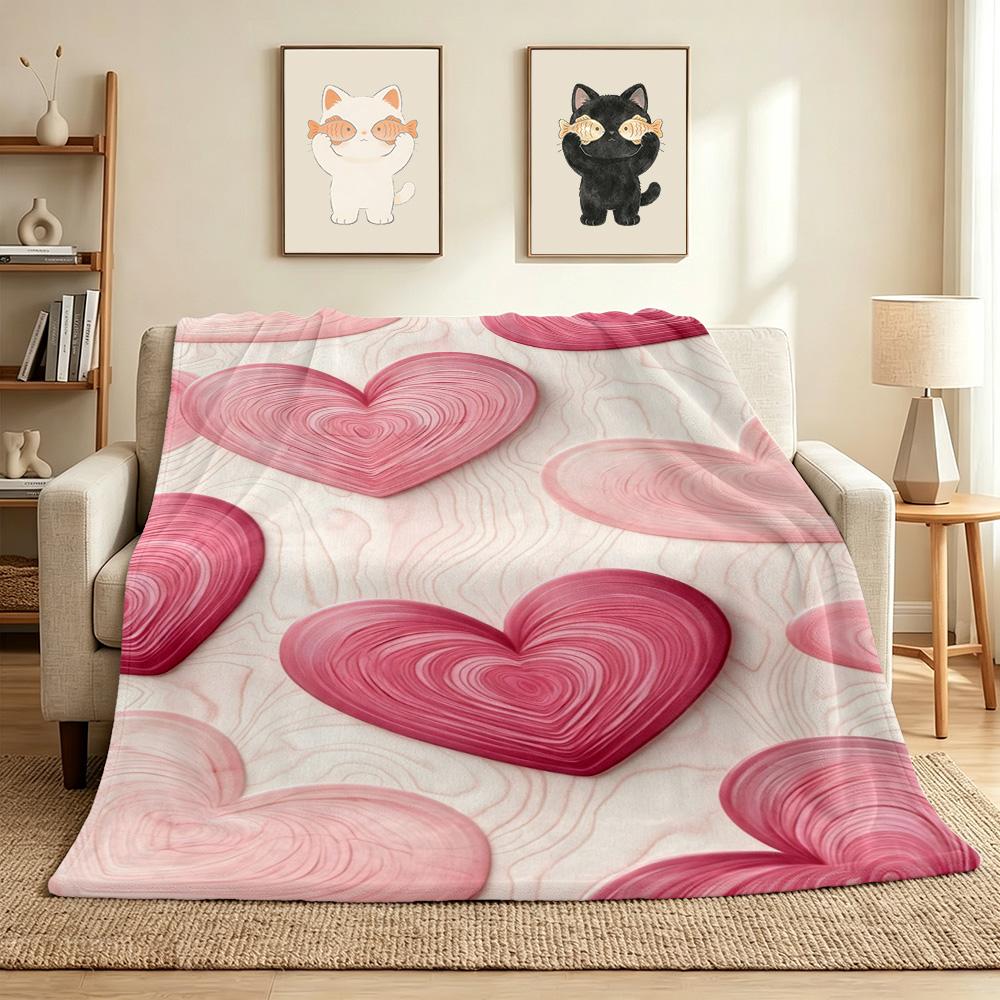Pink Hearts Flannel Blanket Throw Blanket Soft Warm Sofa Bed Camping home Decor Unique Christmas Gift C9261825