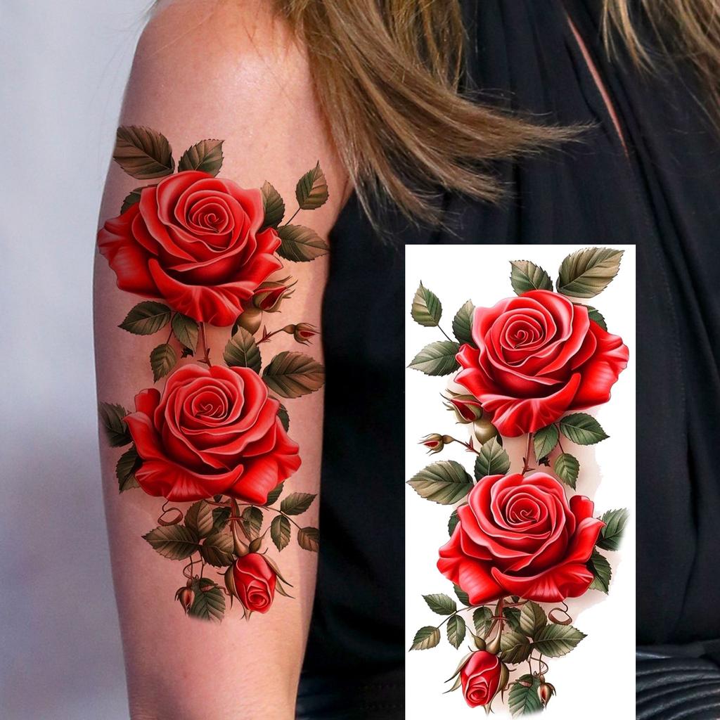 1 Sheet Butterfly Watercolor Flower Tiger Temporary Tattoos For Women Men Adults Fake Phoenix Parrot Lotus Tattoo Sticker Sleeve