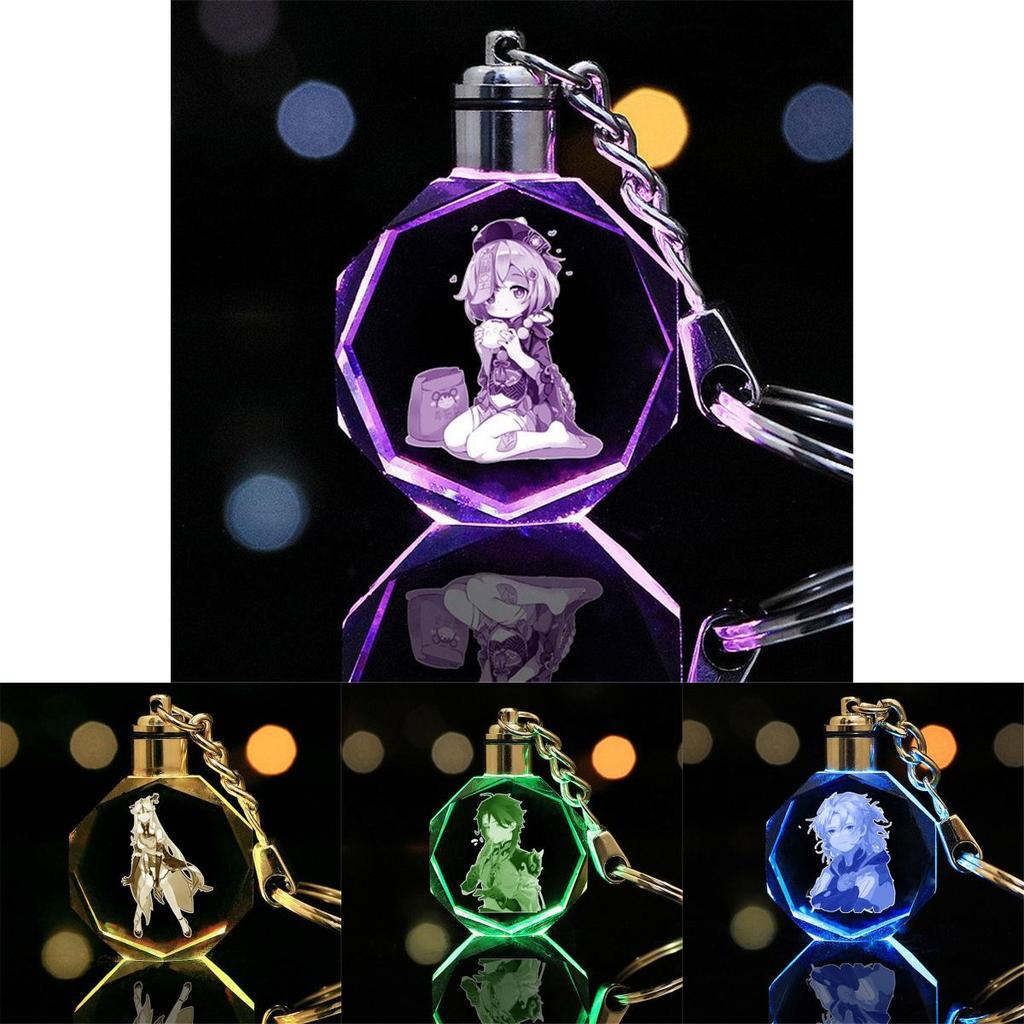 Elegant Genshin Impact Crystal Keychain With Stunning Led Colorful Light For All Occasions