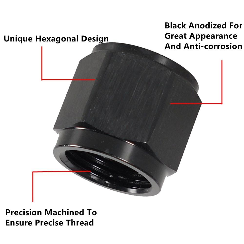 1Pcs High Quality Hex Head Port Fitting AN4 AN6 AN8 AN10 AN12 Adapter Female Flare End Cap Plug Tube Fitting Aluminum Black