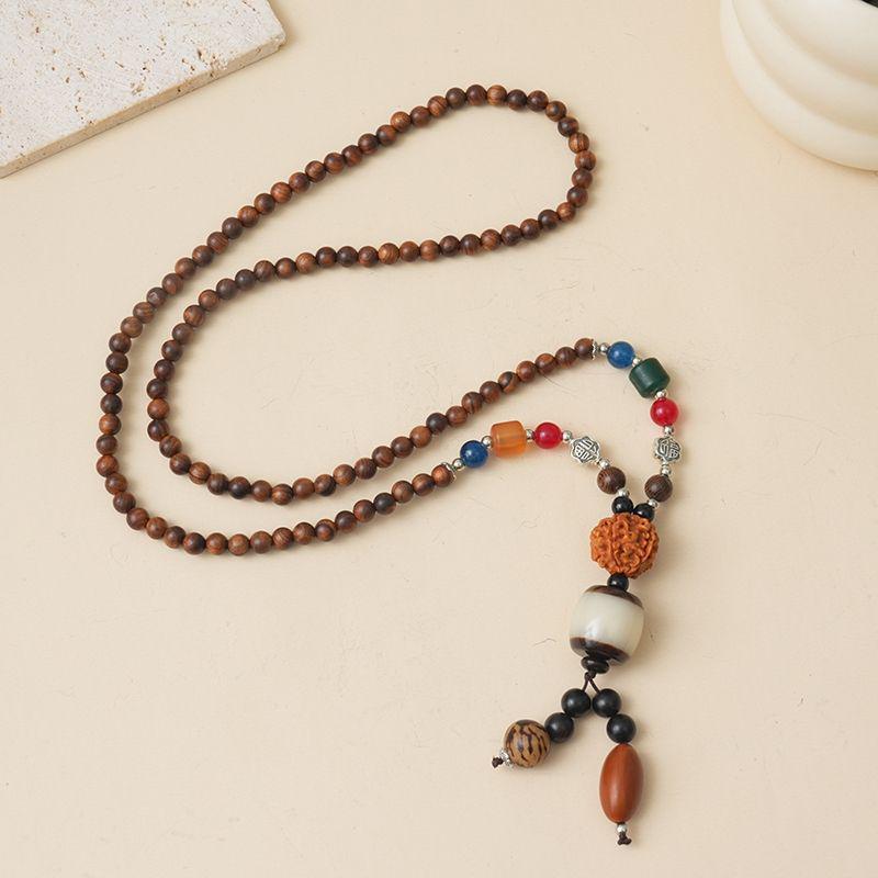 Ethnic Style Wood Necklace & Prayer Beads - Unisex Versatile Chicken Wing Wood Sweater Chain
