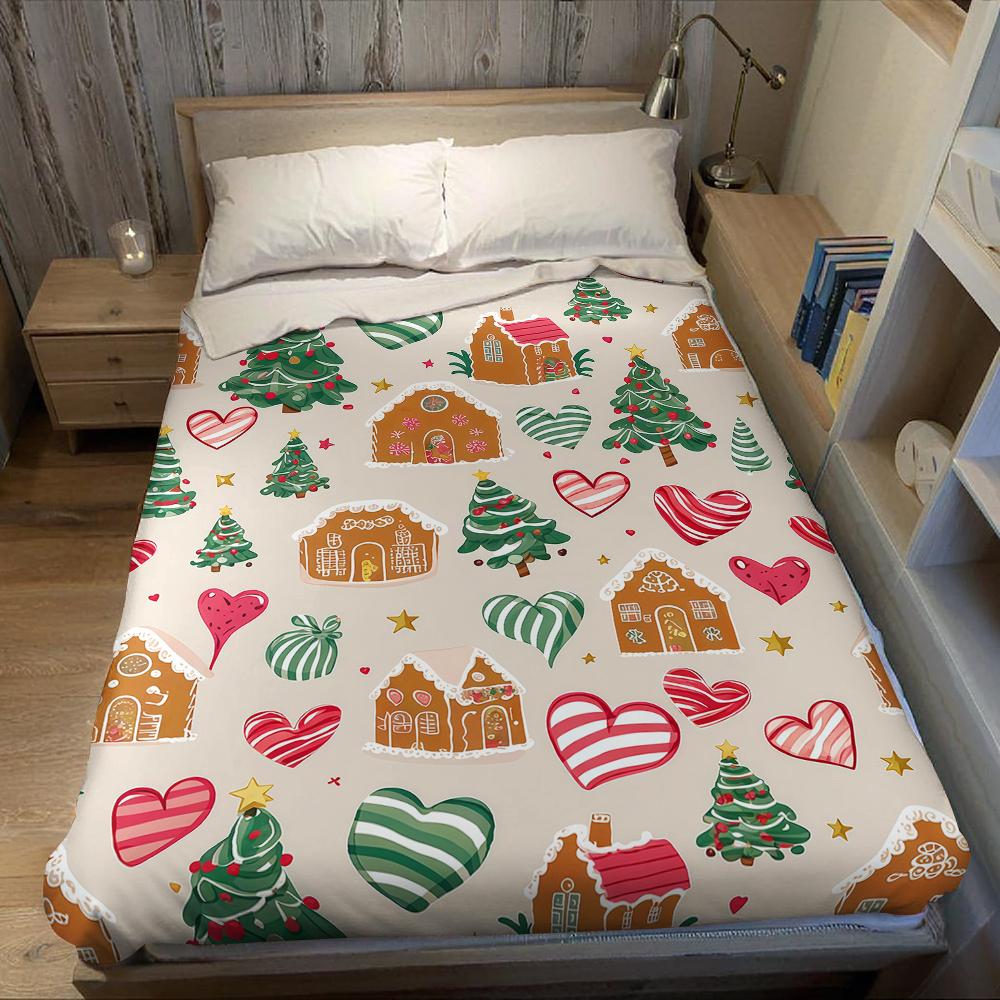 Christmas Gingerbread Pattern Flannel Blanket Warm Soft Halloween Christmas Couch Warm Cozy Decorative Decor Gift For All Season