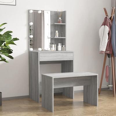 Vidaxl Dressing Table Set with LED Lighting, Sonoma Oak Grey