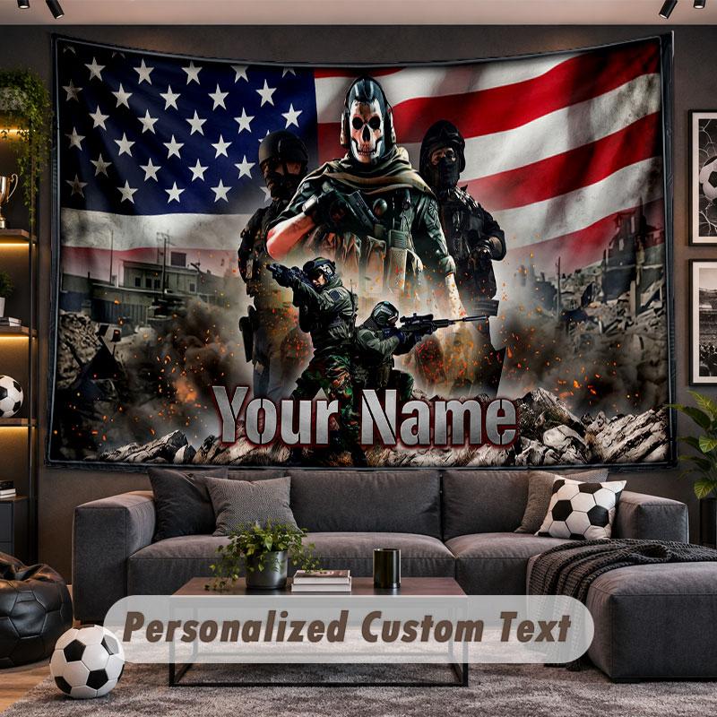 Wall Hanging Tapestry Custom NameCall of Duty Pattern Personalized Printed Fabric Wall Decor