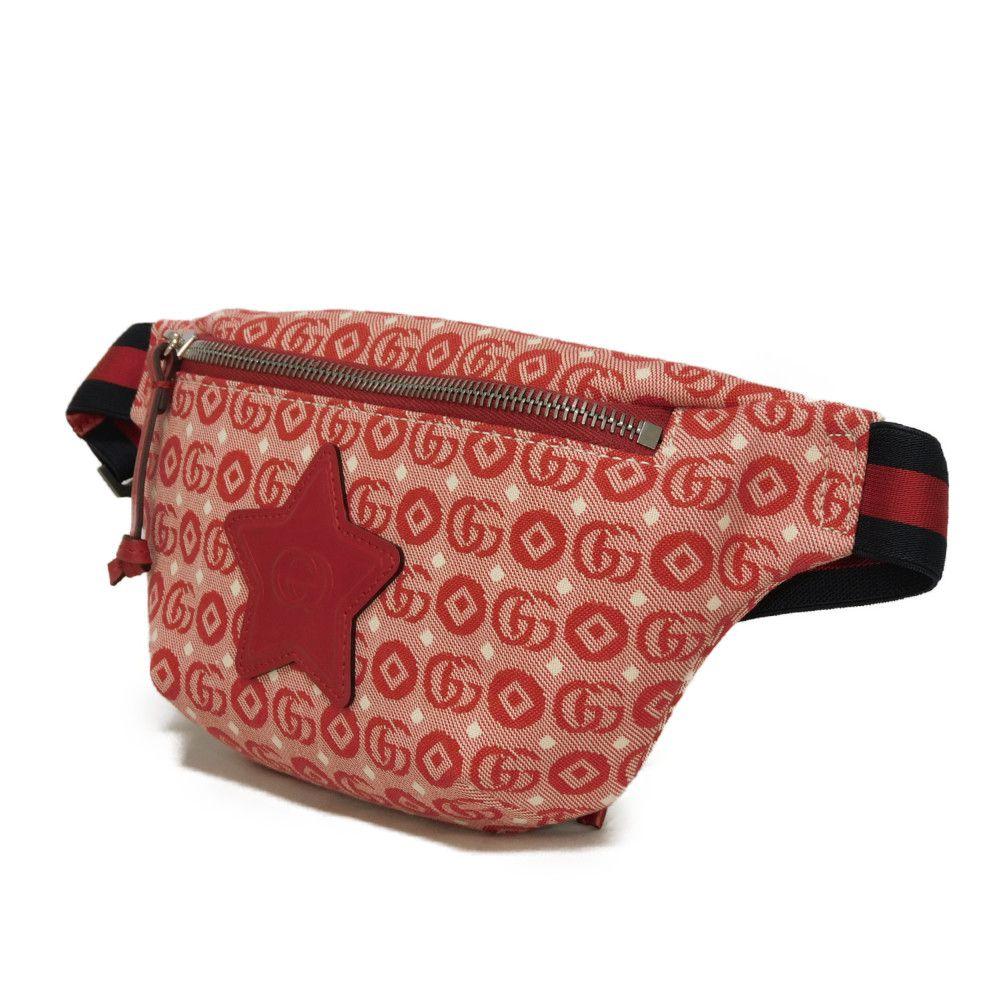 Used 9539 Star Interlocking G Waist Pouch 502095 FABBD 6479 7929 GG Web Cotton Unused Children's Red Kids from Japan