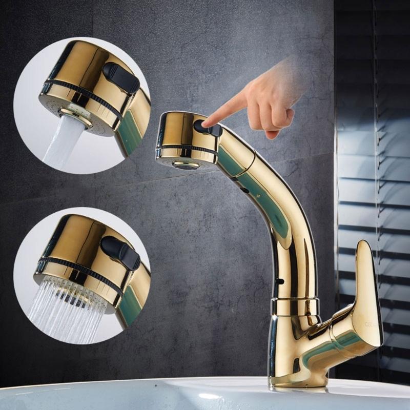 Bathroom Pull Out Faucet Lift Up And Down Basin Faucet Rotatable Mixer Tap Stretchable Lavatory Sink Mixer Faucet