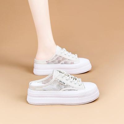 Platform White Shoes Women's Summer New Breathable Half Slippers Women's Versatile Sports and Leisure Shoes