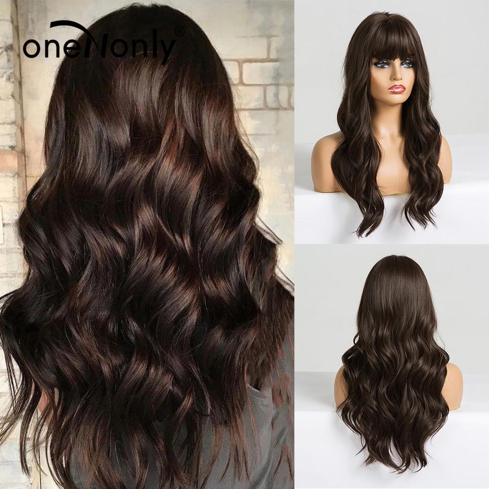 OneNonly Synthetische Perücken für Frauen, blonde Perücke mit Pony, langwellige Perücke, natürliches Haar, hitzebeständige Faser