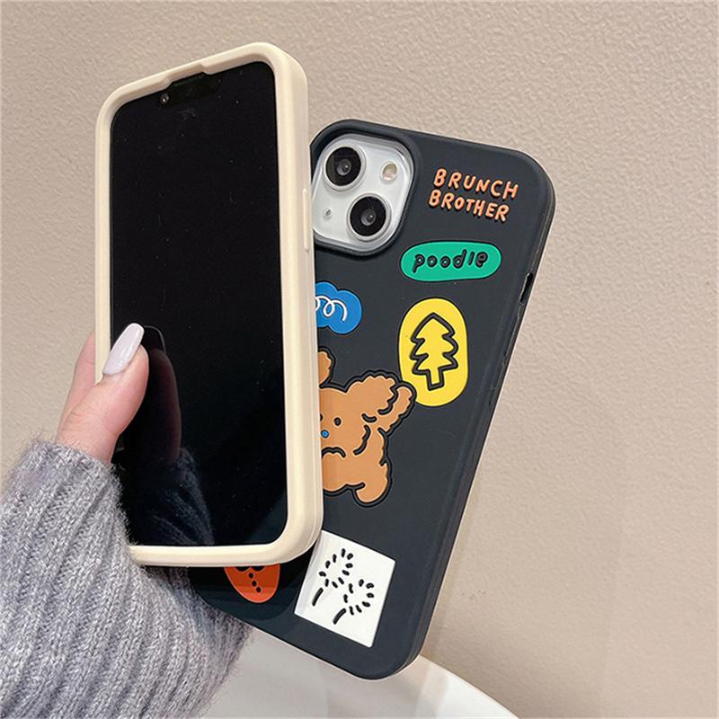 Ins Korean Cute Cartoon Poodle Dog Silicone Phone Case For Iphone 14 13 12 Pro Max 11 Lovely Puppy Protective Soft Cover Funda