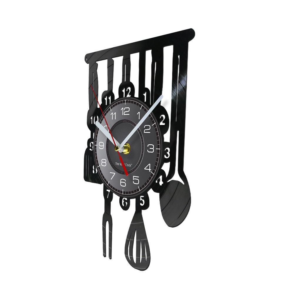 Cutlery Farmhouse Kitchen Art Sign Wall Clock Dinning Room Restaurant Cutlery Wall Decor Vintage Utensil Vinyl Record Wall Clock