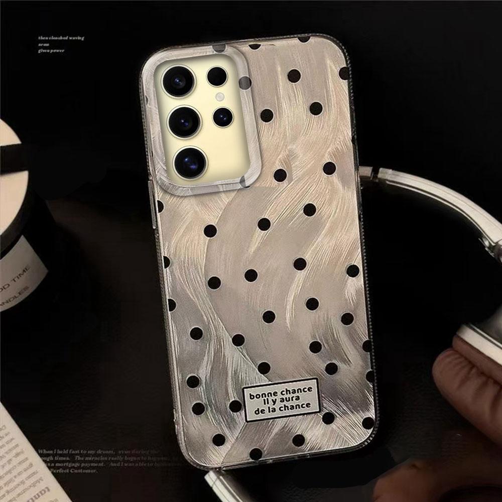 Black Circular Dots Feather Texture Phone Case for Samsung Galaxy S25 Edge S24 S23 S22 S21 FE Plus Ultra Women Girls Shell Cover