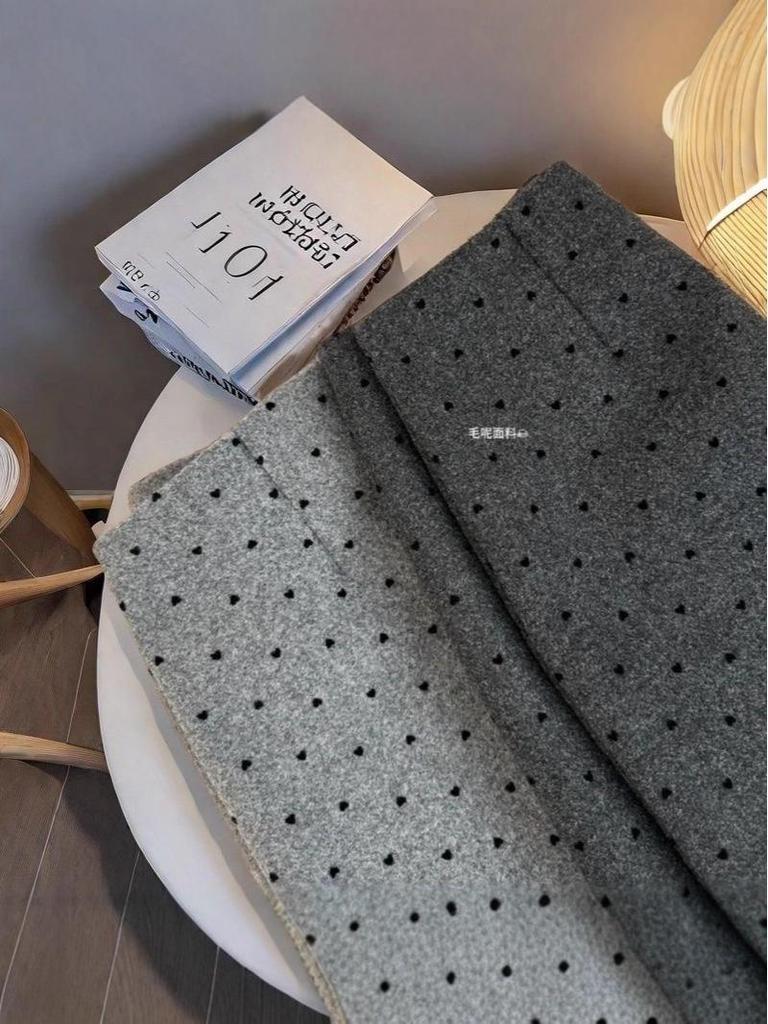 Dark Gray Polka Dot Wool A-Line Skirt - Petite Slim High-Waisted, perfect for Autumn and Winter