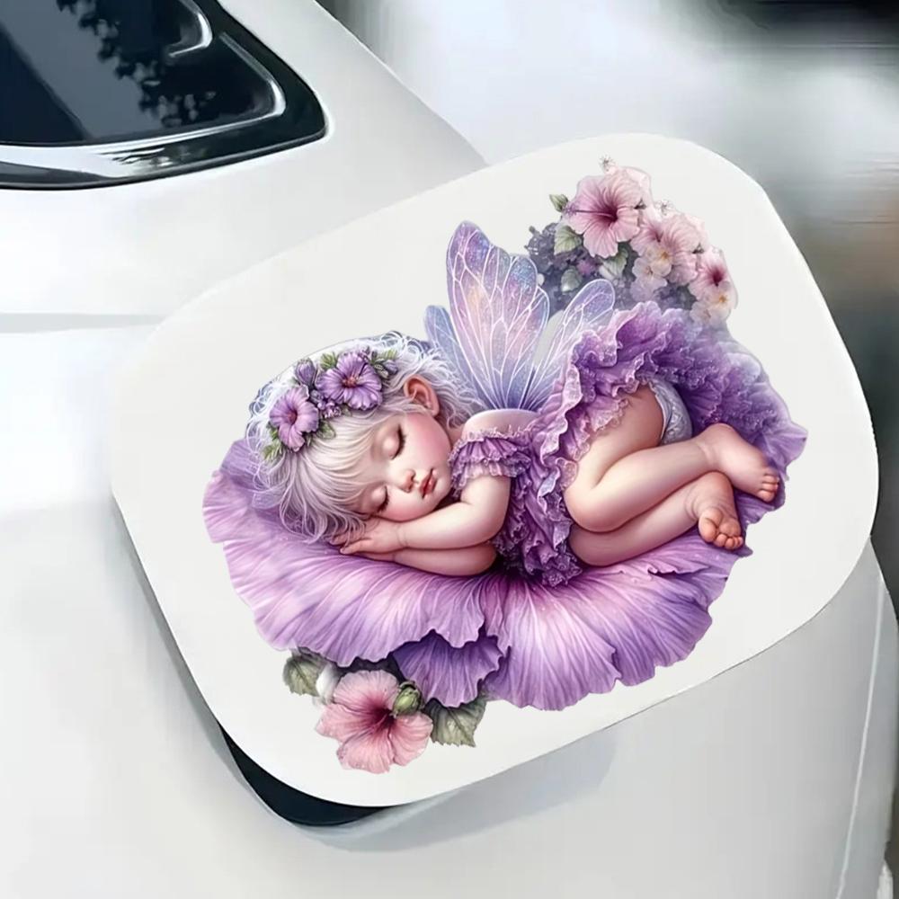 QT2466# Whimsical Sleeping Fairy with Purple Flowers & Butterflies Car Sticker for Laptop, Truck,Motorcycle, Window