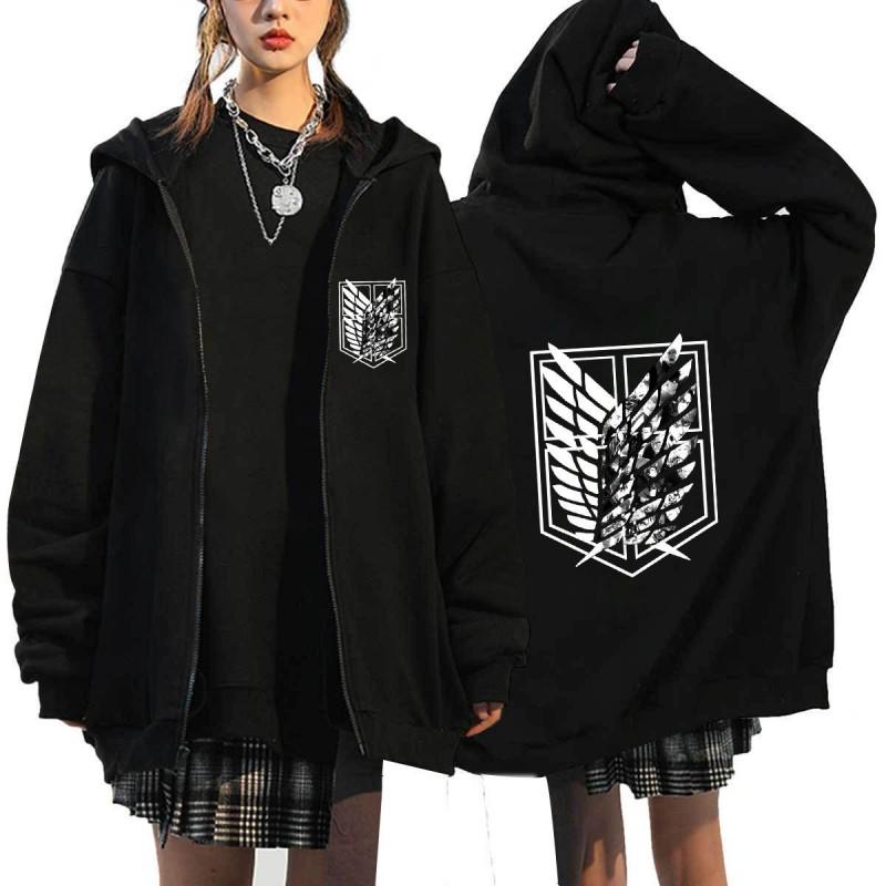 Anime Attack On Titan Printed Zip-Up Hoodie Unisex Casual Sportswear Long Sleeve Sweatshirt